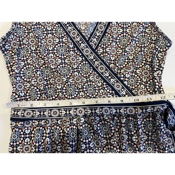 Max Studio Womens Faux Wrap Midi Dress 7904W52 Geometric Print Tie Knot Blue XS - Picture 7 of 10